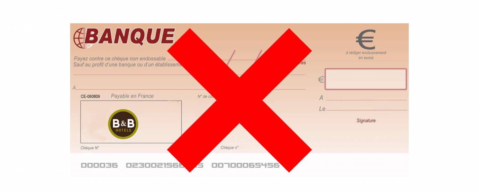 Le règlement par chèque n'est pas accepté à l'hôtel B&B Montélimar Sud à Montélimar