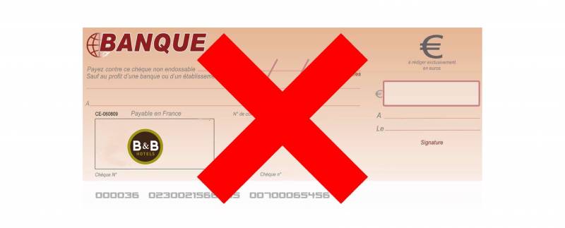 Le règlement par chèque n'est pas accepté à l'hôtel B&B Montélimar Sud à Montélimar